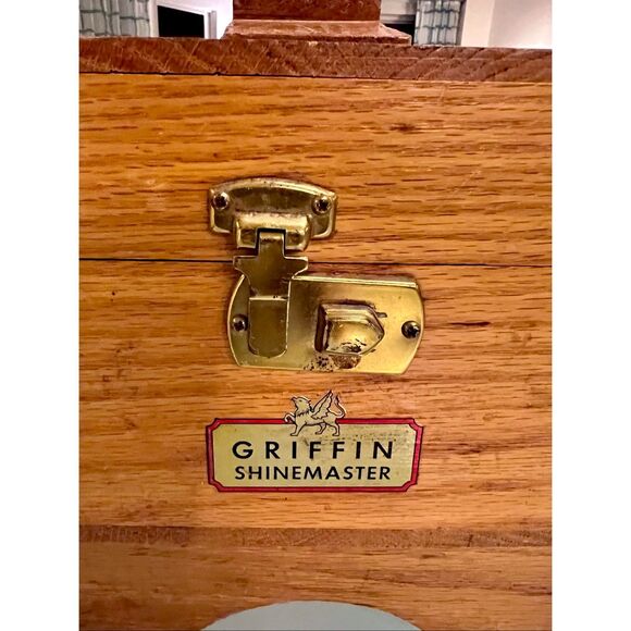 VINTAGE 1950’s ERA GRIFFIN SHINE MASTER SHOE SHINE BOX OAK WOOD - Picture 3 of 13
